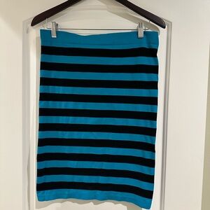 Bebe Turquoise and Black Striped Pencil Skirt
